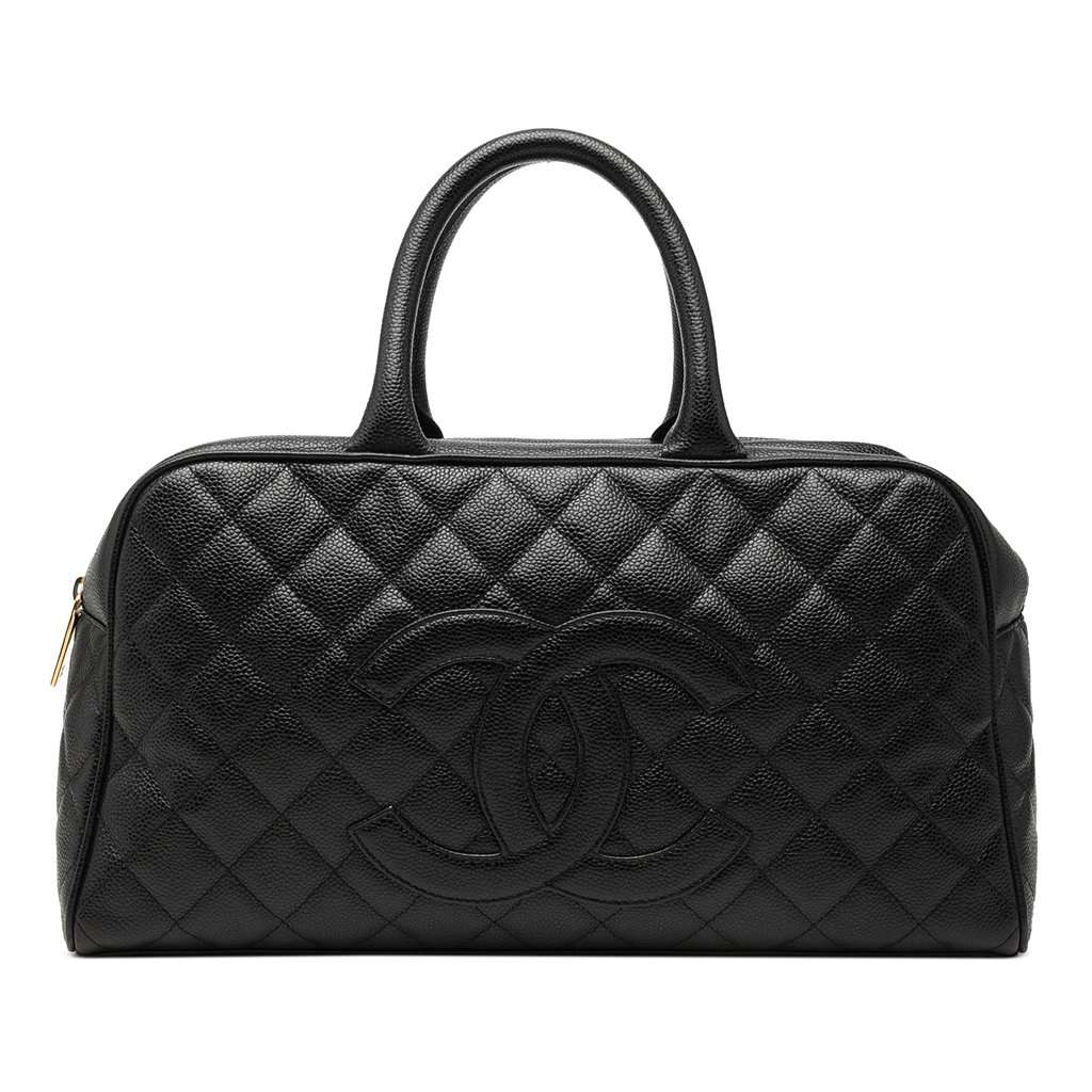 Chanel Large CC Quilted Caviar Bowler Bag Black Leather Very good condition - Front View