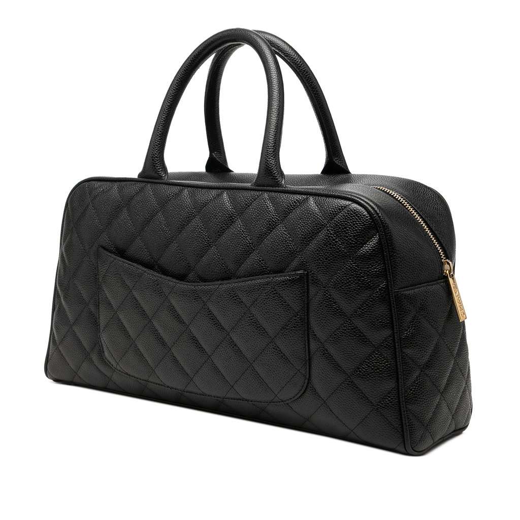 Chanel Large CC Quilted Caviar Bowler Bag Black Leather Very good condition - Back View