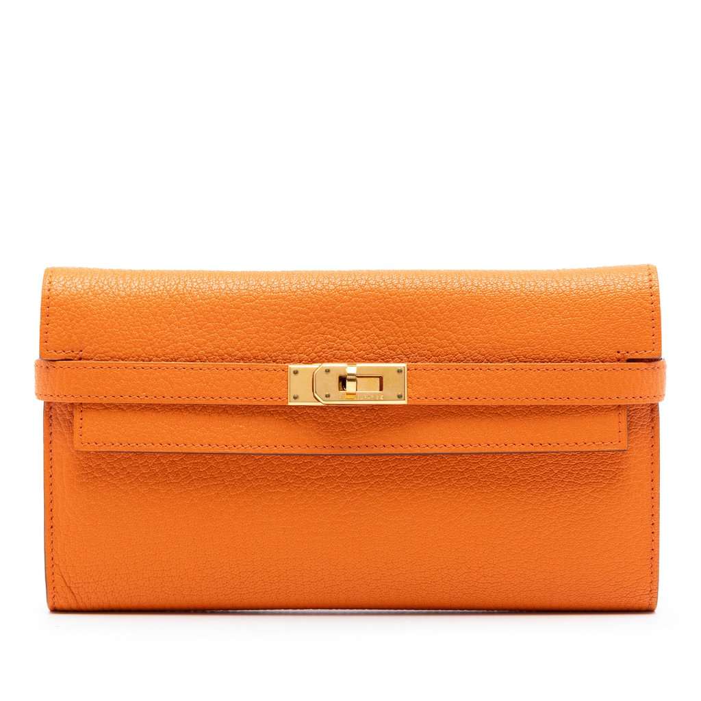 Hermès Chevre Mysore Kelly Longue Wallet Orange Leather Very good condition - Front View
