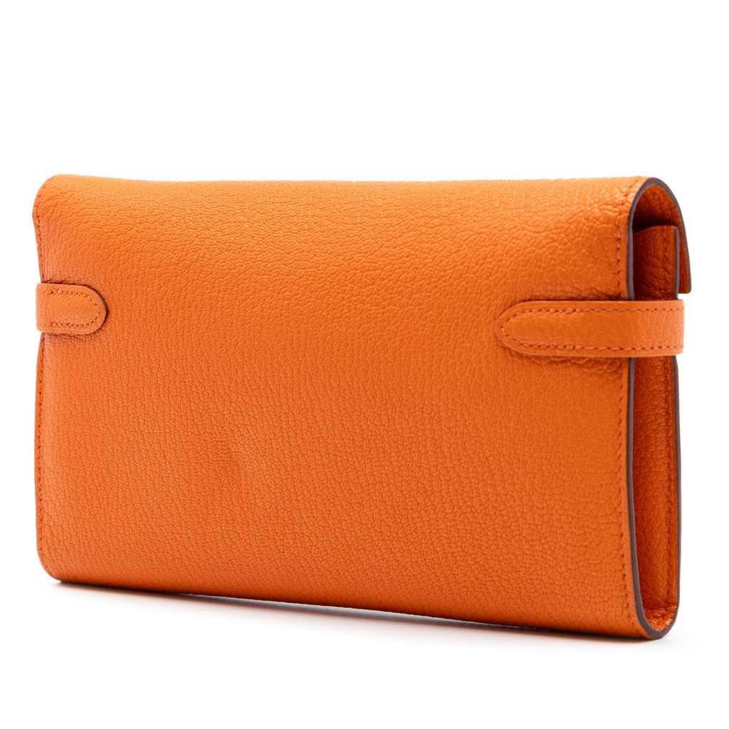 Hermès Chevre Mysore Kelly Longue Wallet Orange Leather Very good condition - Back View
