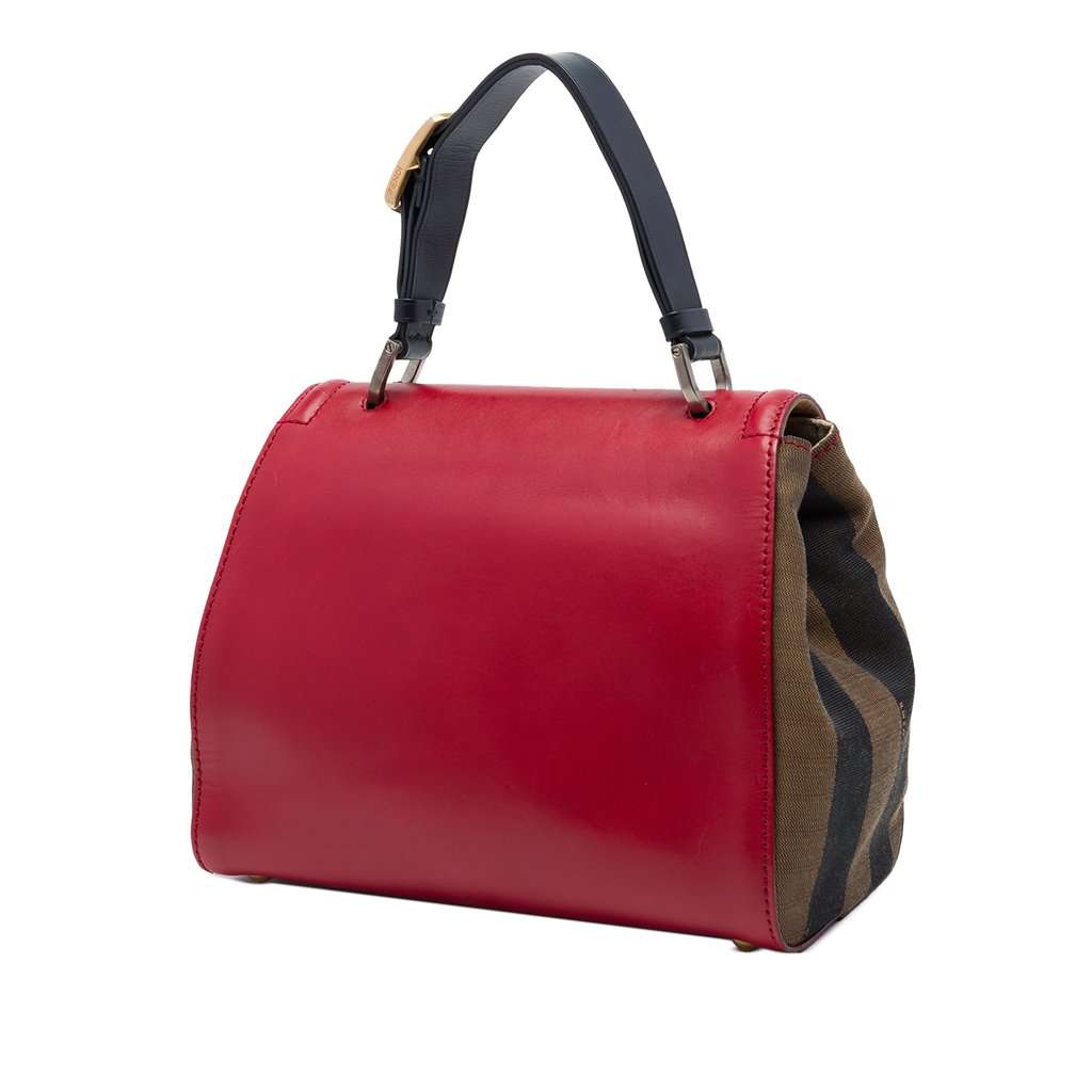 Fendi Leather and Pequin Canvas Selleria Silvana Satchel Red Leather Very good condition - Back View