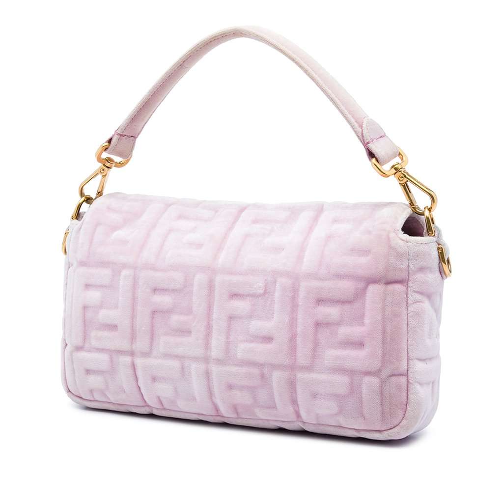 Fendi Zucca Embossed Velvet Baguette Satchel Pink Very good - Back View