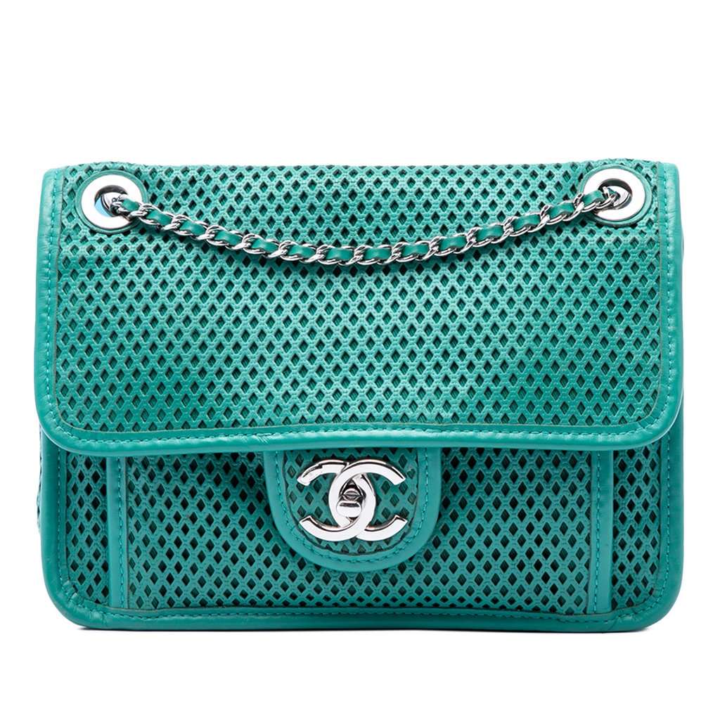 Chanel Small Perforated Calfskin Up In The Air Flap Green Leather Very good - Front View
