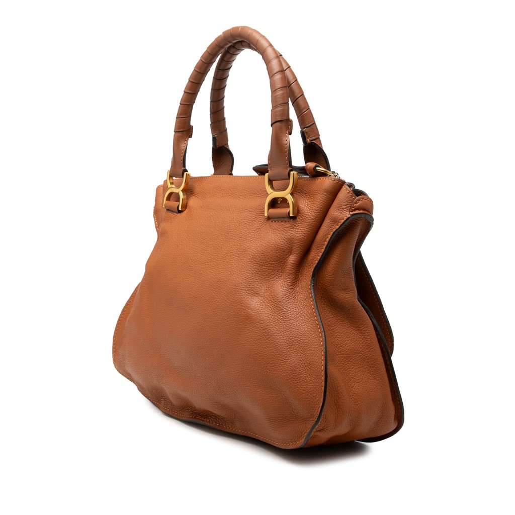 Chloé Medium Pebbled Calfskin Marcie Satchel Brown Leather Very good condition - Back View