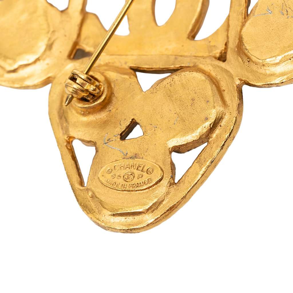 Chanel CC Gold Plated Clover Gripoix Brooch Gold Metal Very good - Inside View