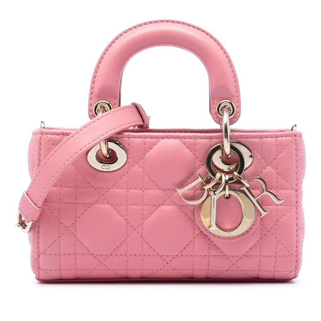 Dior Micro Lambskin Cannage Lady D Joy Pink Leather Very good condition - Front View