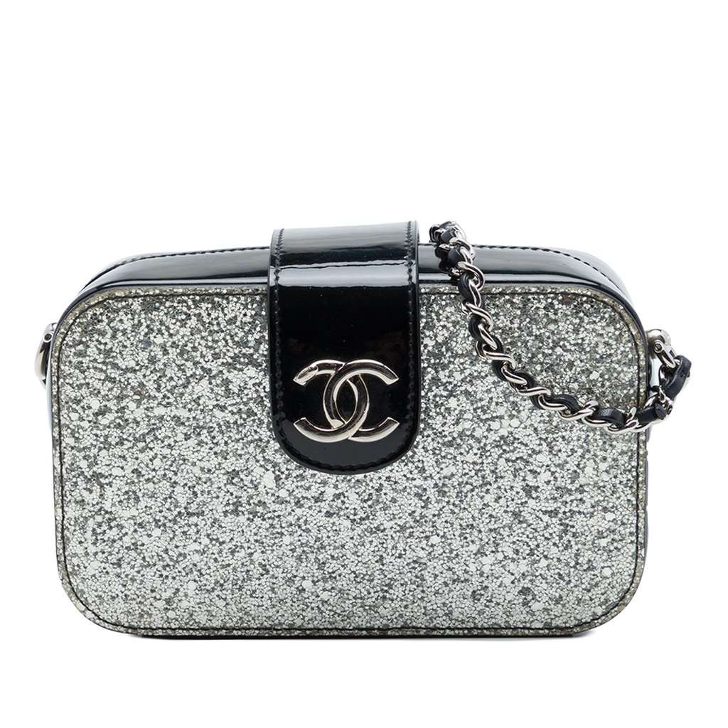 Chanel Glitter Patent Evening On The Moon Camera Case Silver Leather Very good condition - Front View