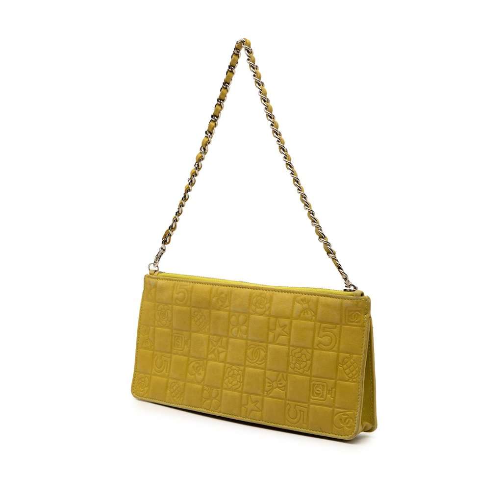Chanel Lambskin Precious Symbols Pochette Yellow Leather Very good condition - Back View
