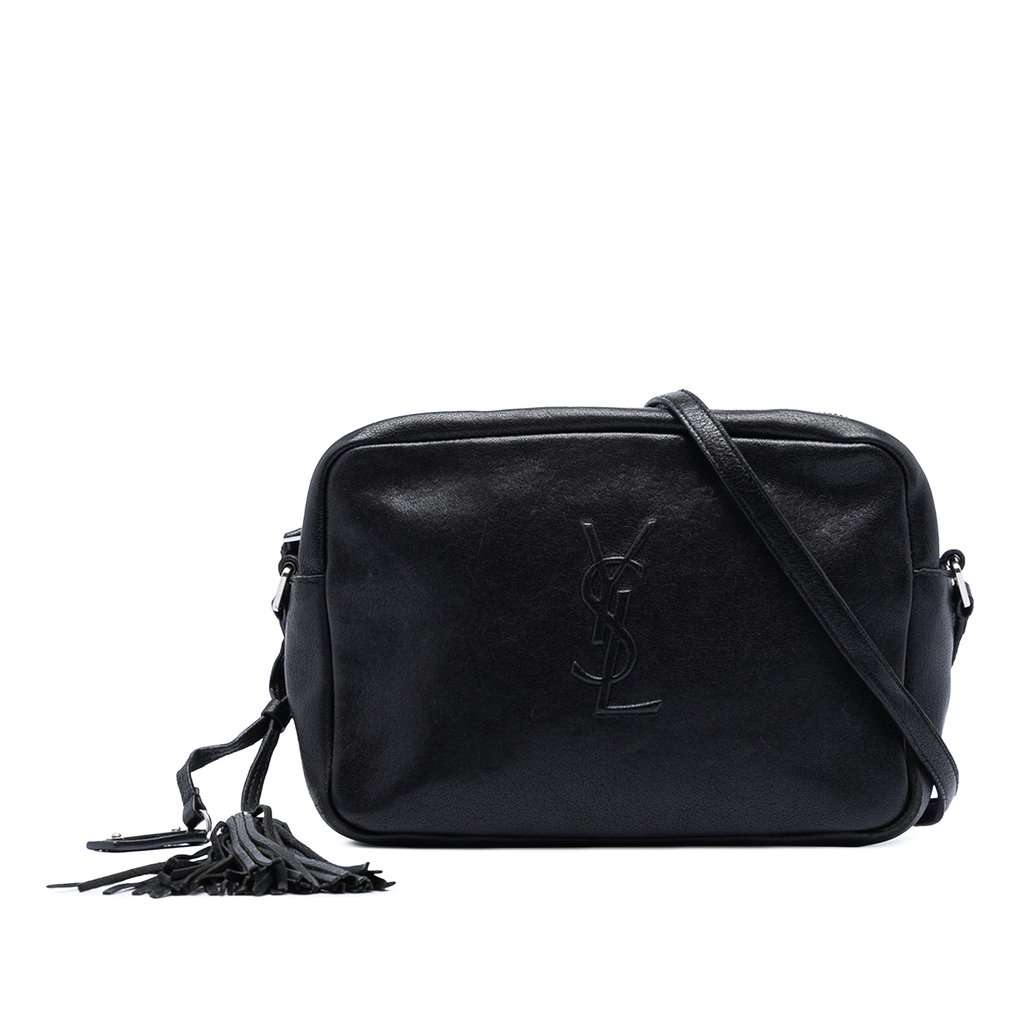 Saint Laurent Small Lambskin Monogram Lou Camera Bag Black Leather Very good condition - Front View