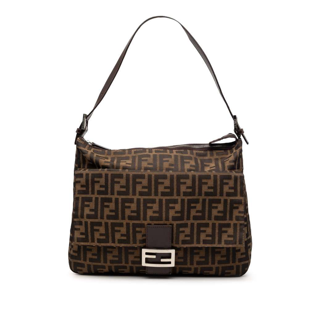 Fendi Zucca Canvas Mamma Forever Zip Shoulder Bag Brown Very good condition - Front View