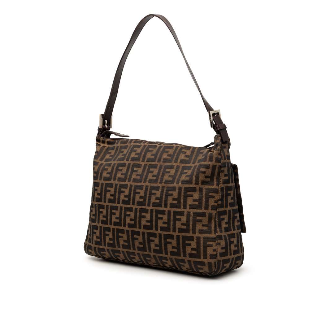Fendi Zucca Canvas Mamma Forever Zip Shoulder Bag Brown Very good condition - Back View