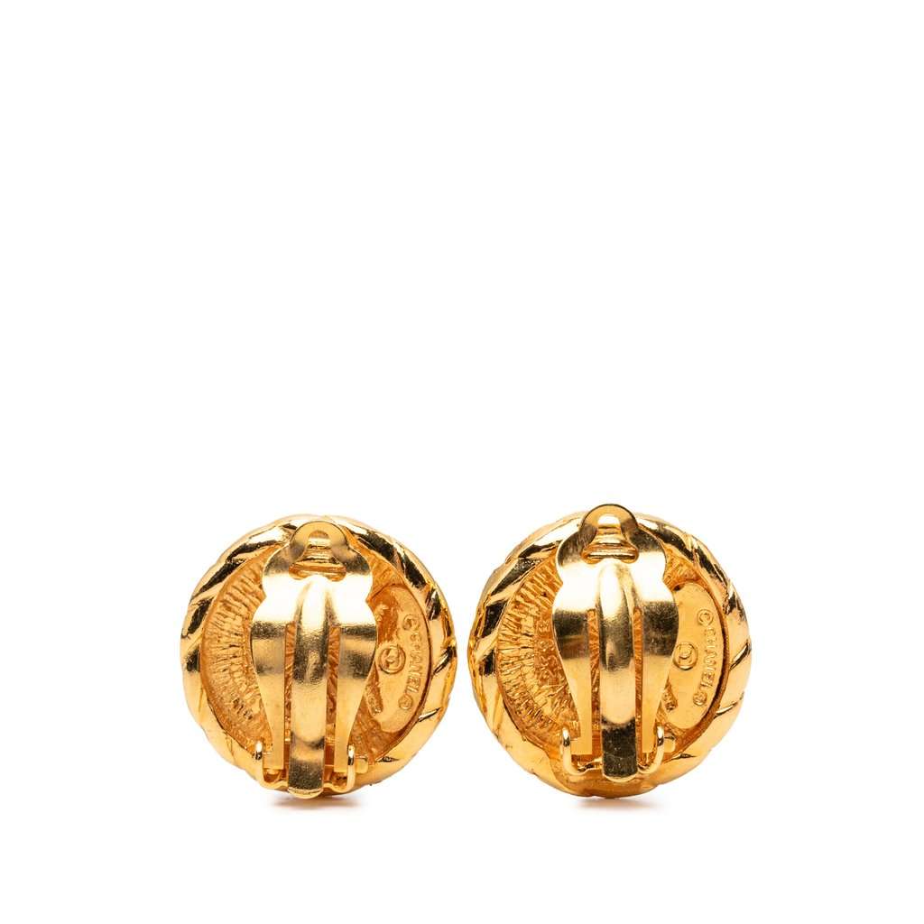 Chanel CC Gold Plated Round Clip On Earrings Gold Metal Very good condition - Back View