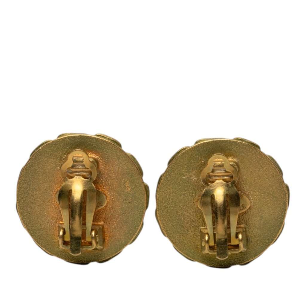 Chanel CC Gold Plated Resin Chain Round Clip On Earrings Gold Metal Very good - Back View