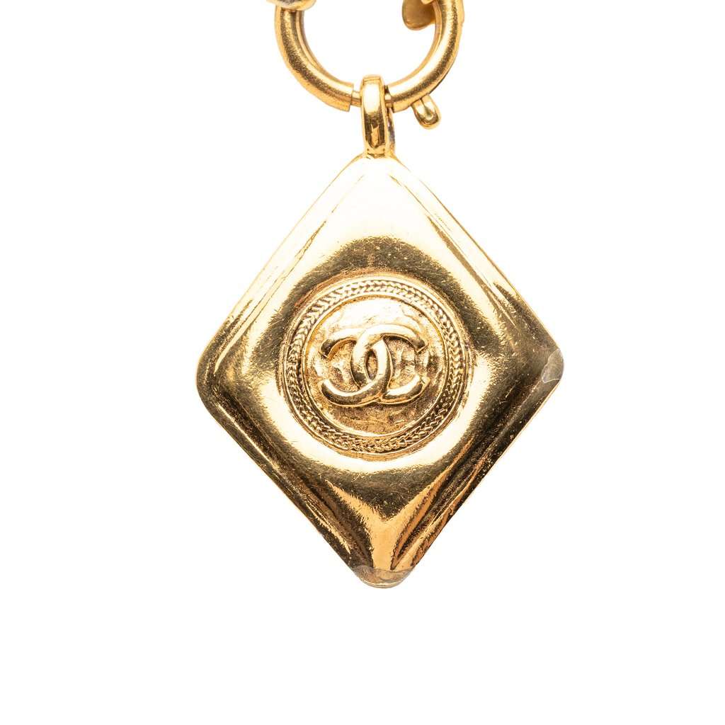 Chanel CC Gold Plated Diamond Shape Pendant Necklace Gold Metal Very good - Back View
