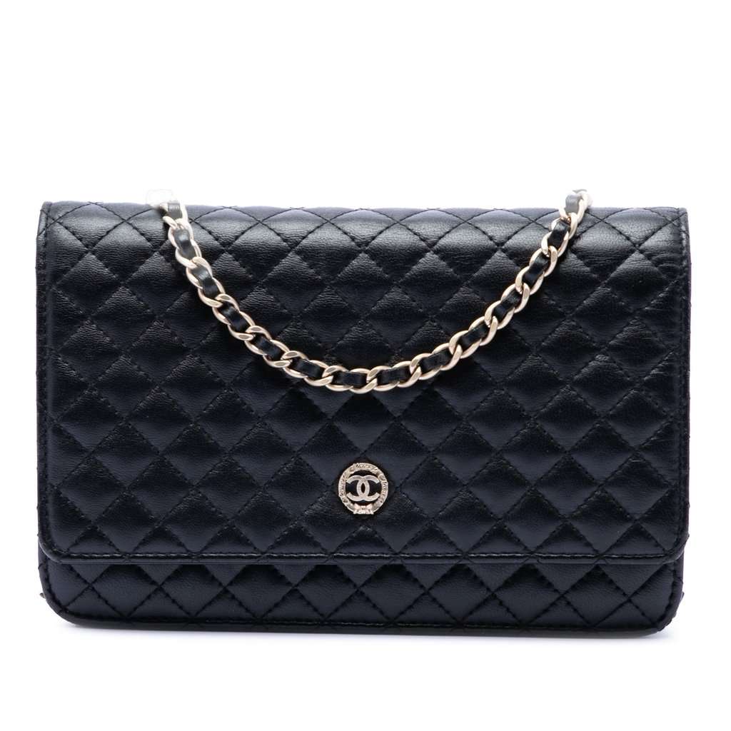 Chanel CC Microquilted Lambskin Wallet On Chain Black Leather Very good condition - Front View
