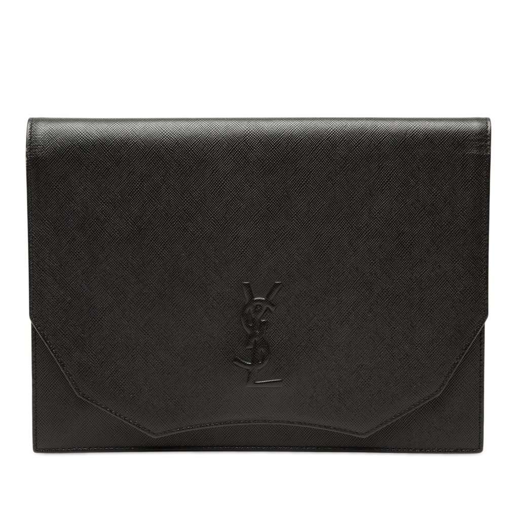 Saint Laurent Leather Clutch Black Leather Very good - Front View