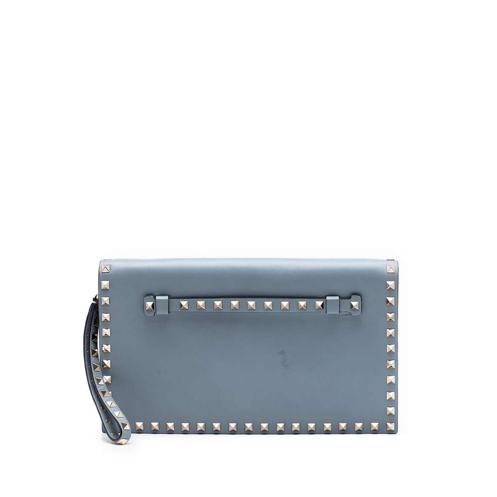 Valentino Nappa Rockstud Wristlet Clutch Grey Leather Very good - Front View