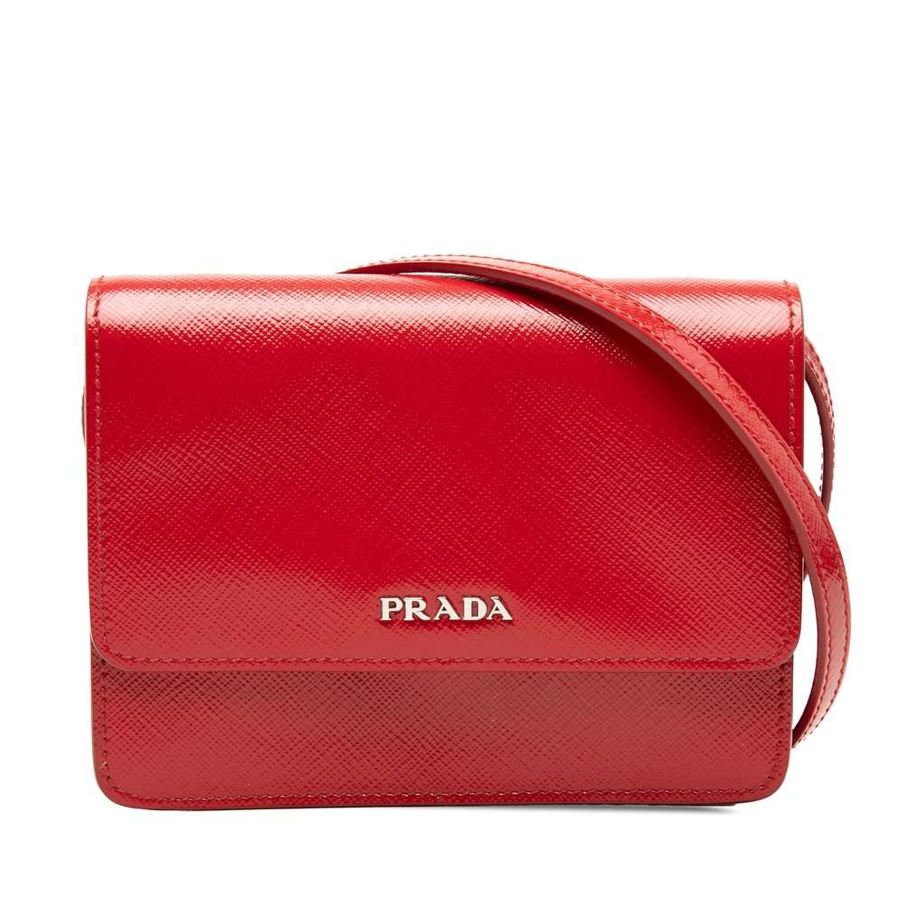 Prada Saffiano Vernice Crossbody Red Leather Very good - Front View