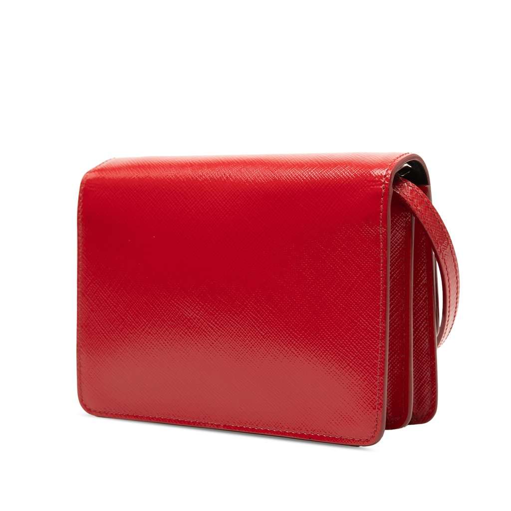 Prada Saffiano Vernice Crossbody Red Leather Very good - Back View