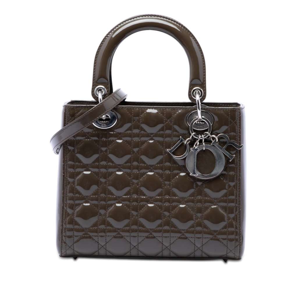Dior Medium Patent Cannage Lady Dior Brown Leather Very good - Front View
