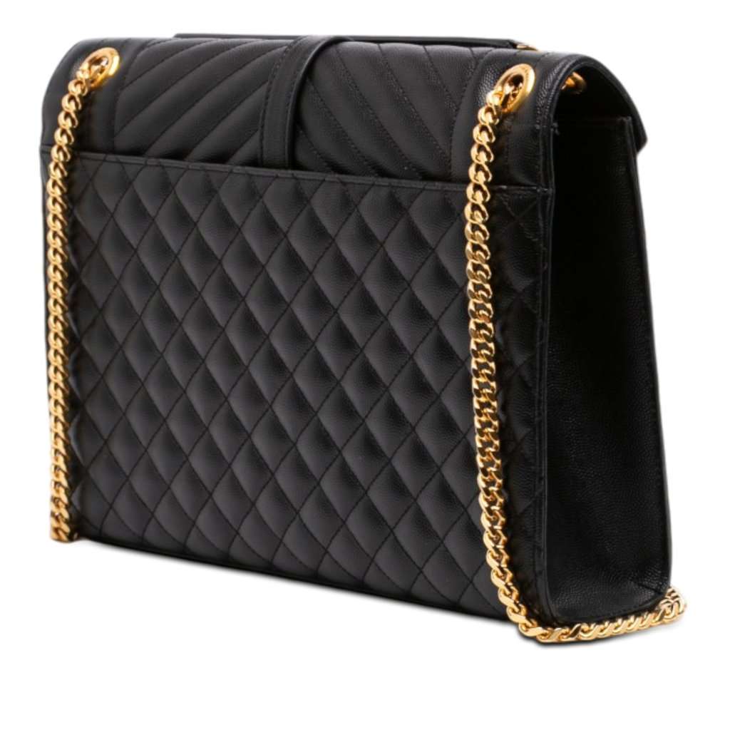 Saint Laurent Medium Grain De Poudre Triquilt Monogram Envelope Bag Black Leather Very good - Back View