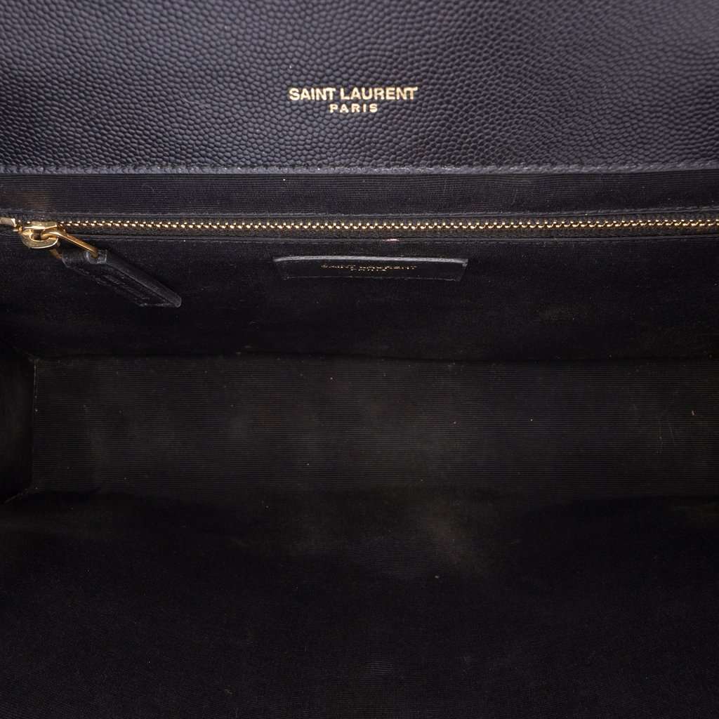 Saint Laurent Medium Grain De Poudre Triquilt Monogram Envelope Bag Black Leather Very good - Model View