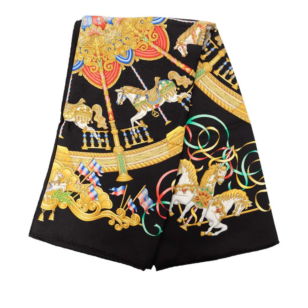 Hermès Luna Park Silk Scarf 90 Black Never worn - Front View