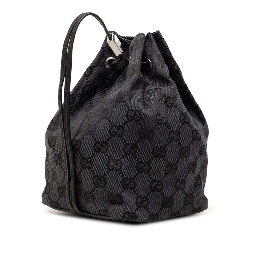 Gucci GG Canvas Drawstring Bucket Bag Black Very good condition - Back View
