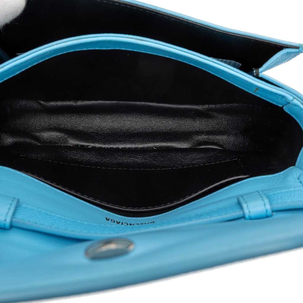 Balenciaga Grained Calfskin Logo Ville Day Crossbody XS Blue Leather Very good - Model View