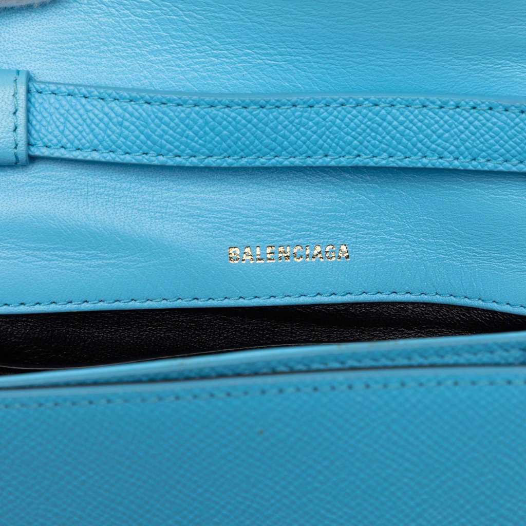 Balenciaga Grained Calfskin Logo Ville Day Crossbody XS Blue Leather Very good - Box View