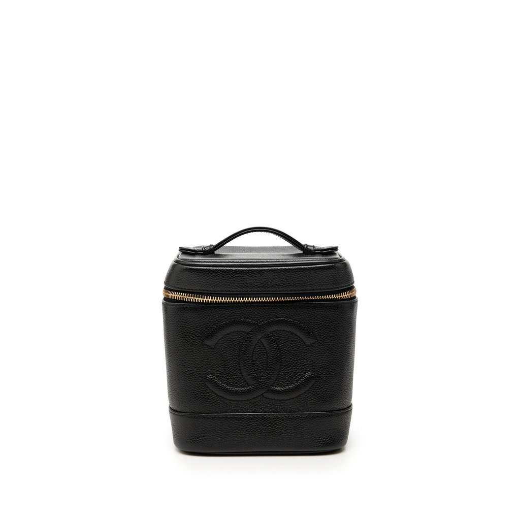 Chanel CC Caviar Vanity Case Black Leather Very good - Front View