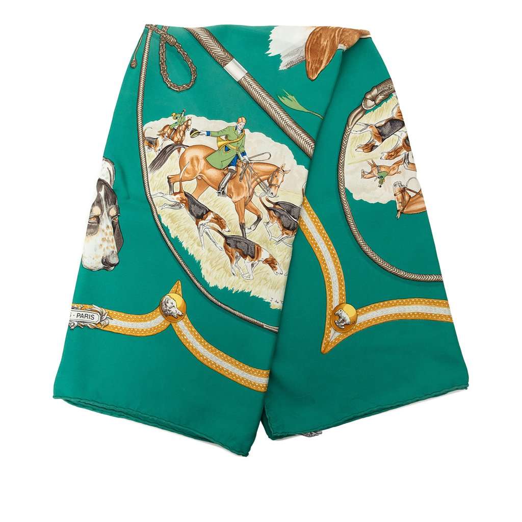 Hermès Le Laisser Courre Silk Scarf 90 Green Very good - Front View