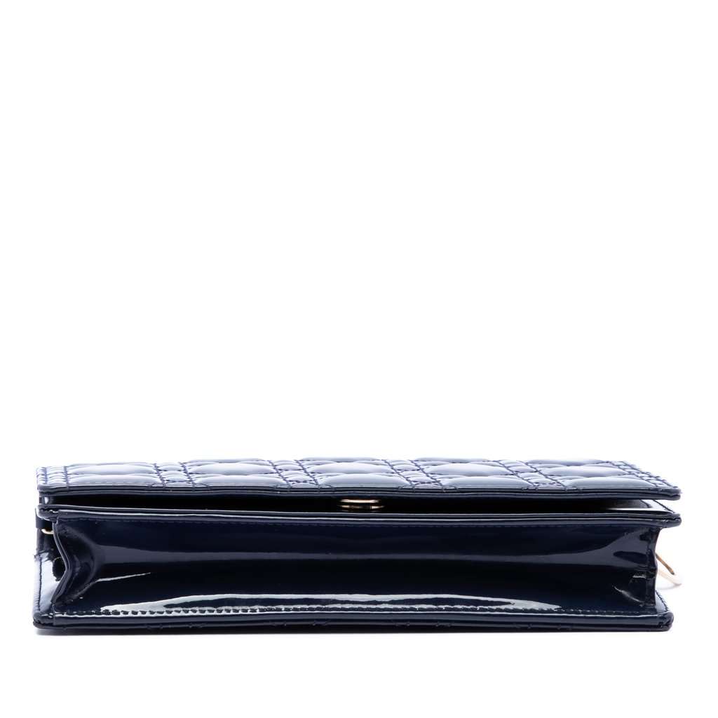 Dior Patent Cannage Lady Dior Pouch with Chain Blue Leather Very good - Inside View