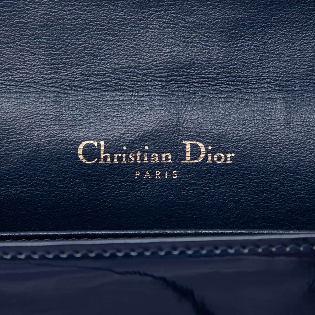 Dior Patent Cannage Lady Dior Pouch with Chain Blue Leather Very good - Box View