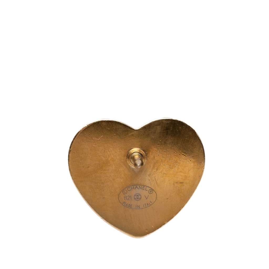 Chanel CC Gold Plated Quilted Heart Brooch Gold Metal Very good condition - Inside View