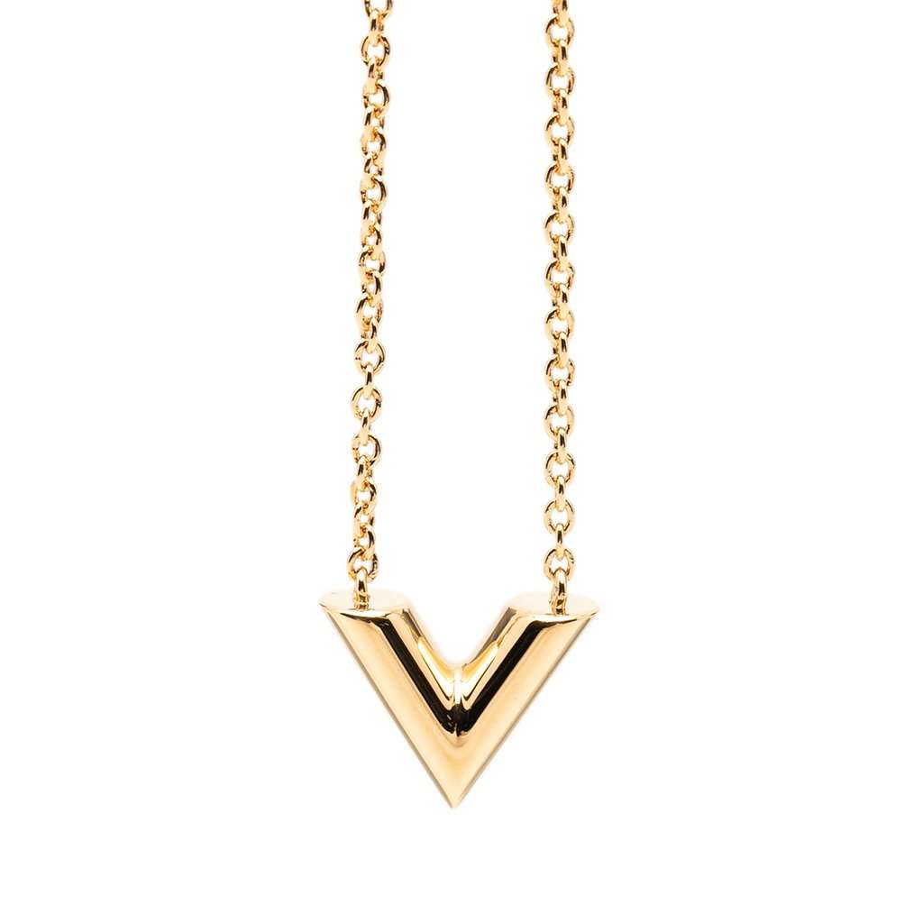 Louis Vuitton Gold Plated Essential V Pendant Necklace Gold Metal Very good condition - Inside View