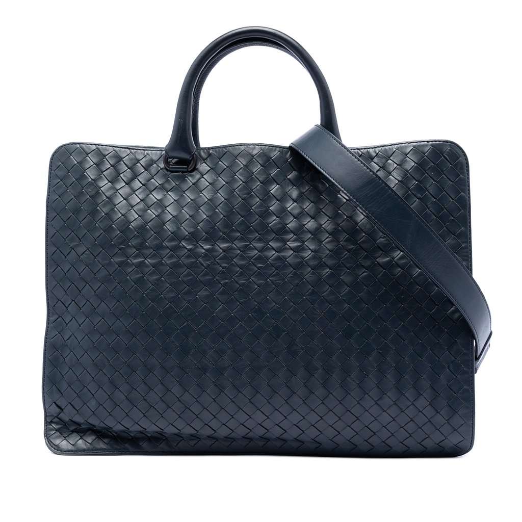 Bottega Veneta Nappa Intrecciato Business Bag Blue Leather Very good - Front View