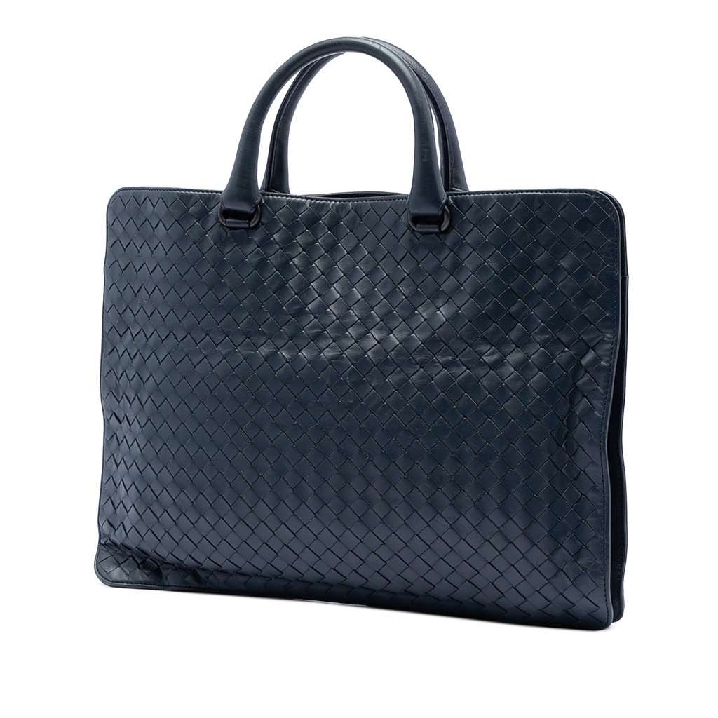 Bottega Veneta Nappa Intrecciato Business Bag Blue Leather Very good - Back View