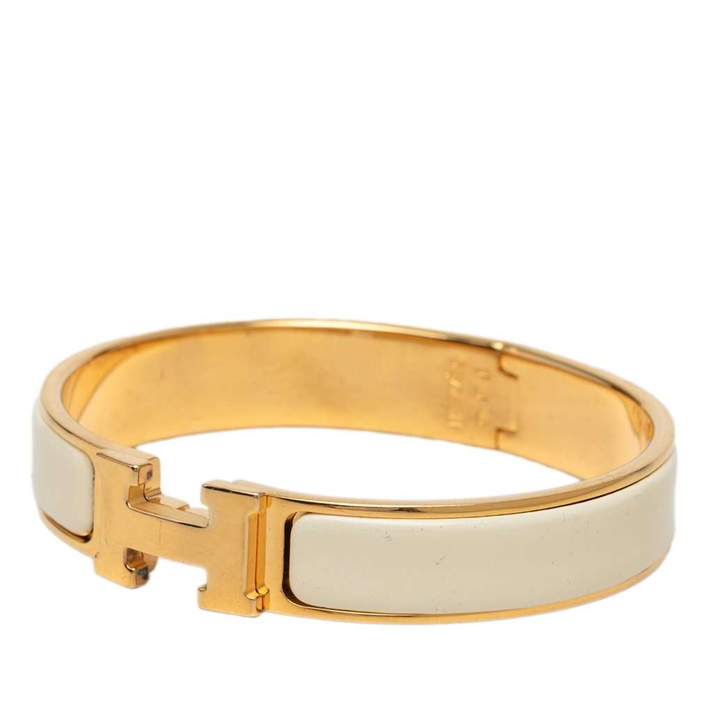 Hermès Narrow Enamel Clic H Bracelet PM White Very good - Back View