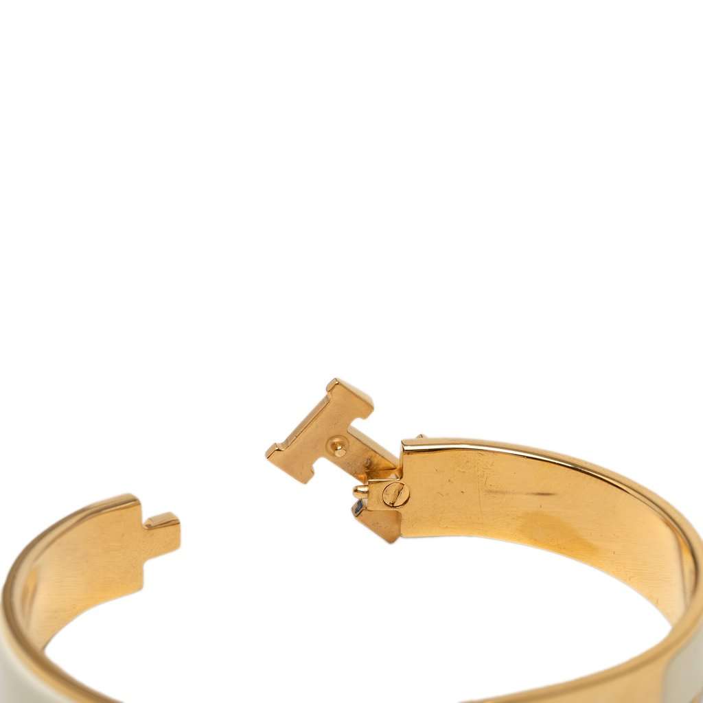 Hermès Narrow Enamel Clic H Bracelet PM White Very good - Model View