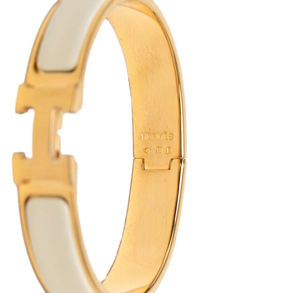 Hermès Narrow Enamel Clic H Bracelet PM White Very good - Box View