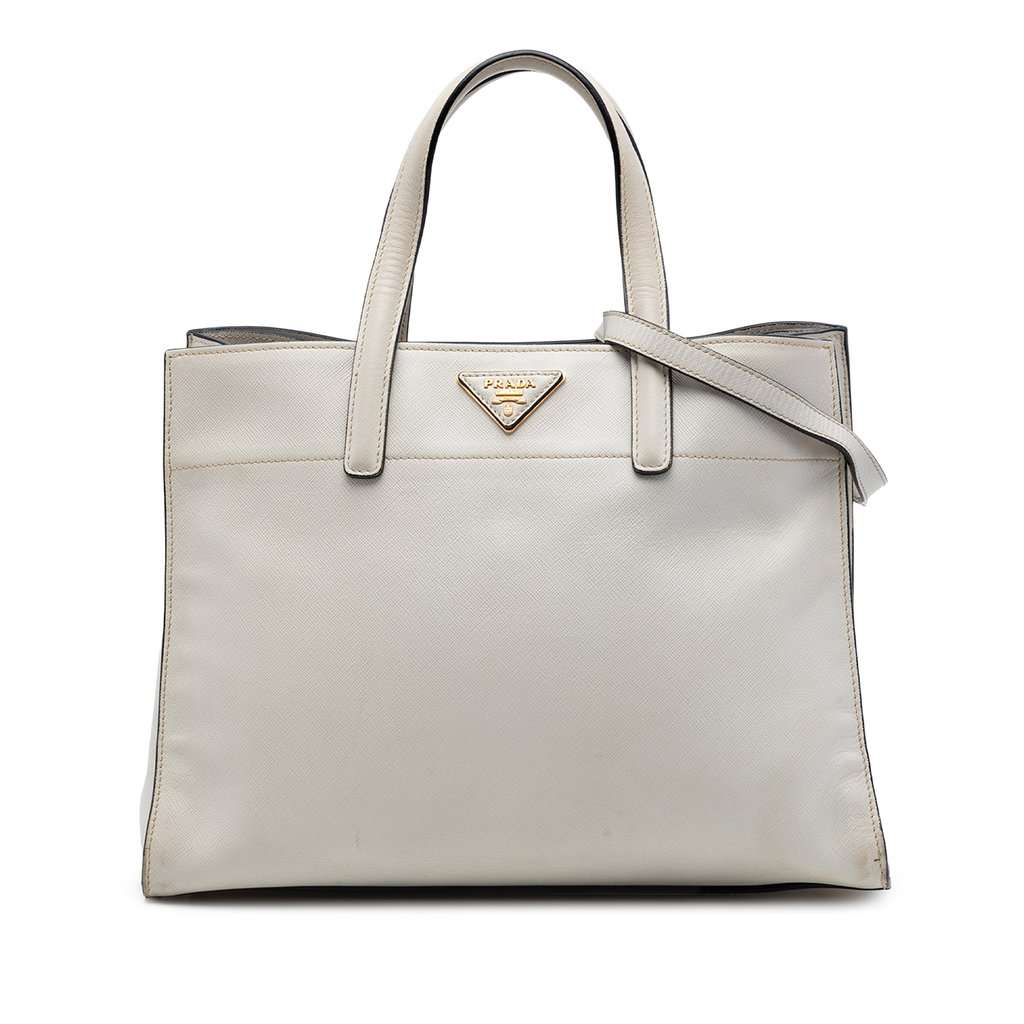 Prada Saffiano Soft Triple Pocket Tote White Leather Very good - Front View