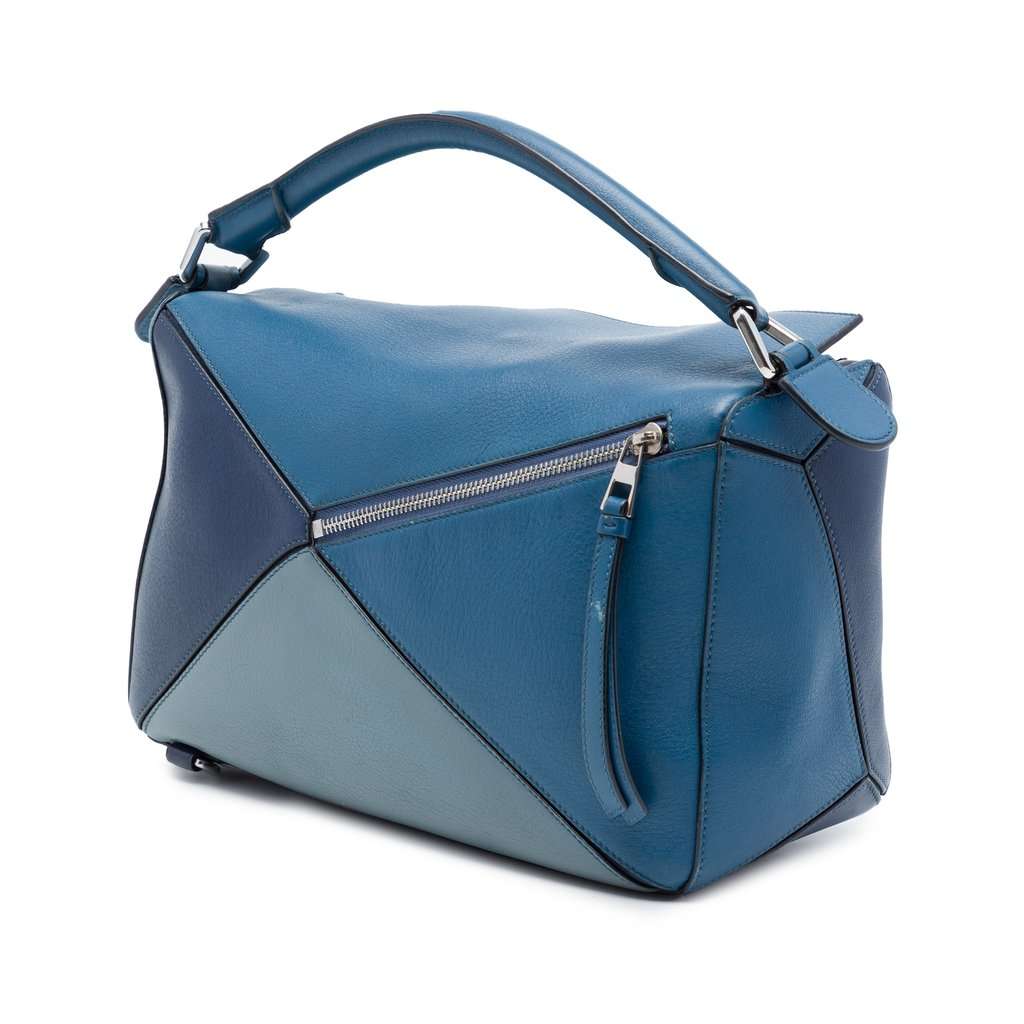 LOEWE Medium Tricolor Calfskin Puzzle Satchel Blue Leather Very good - Back View