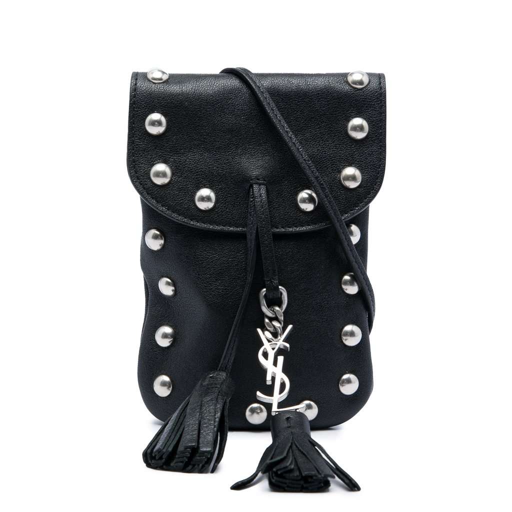 Saint Laurent Studded Leather Phone Pouch Black Leather Very good condition - Front View