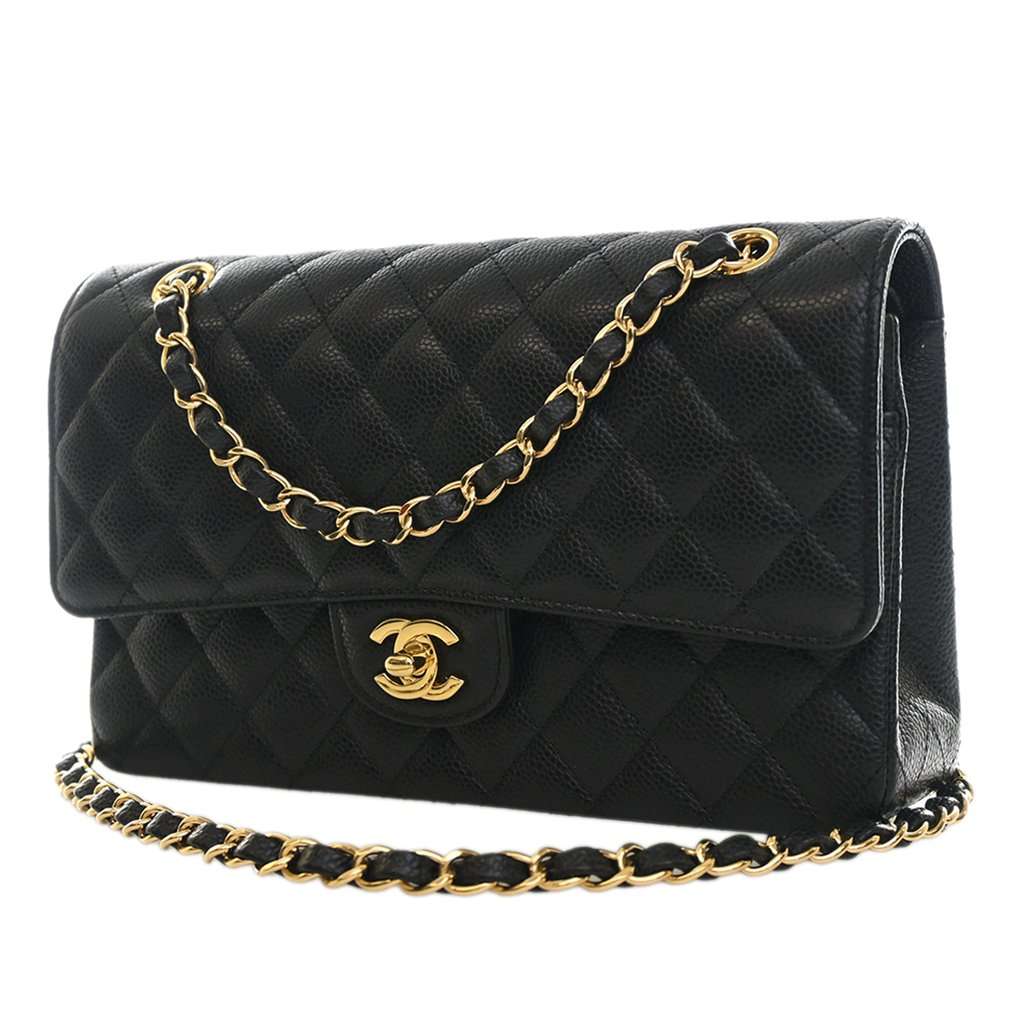 Chanel Medium Classic Caviar Double Flap Black Leather Very good - Back View