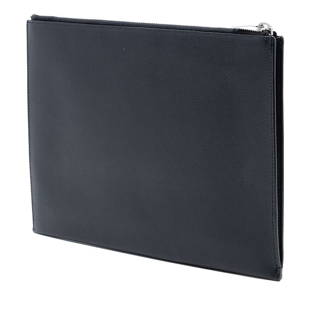 Saint Laurent Grained Leather Zip Clutch Black Leather Very good condition - Back View