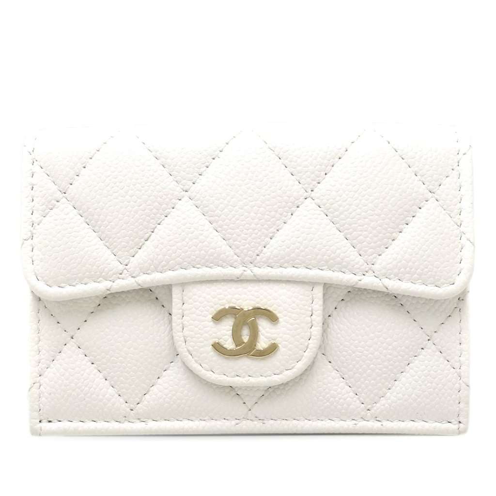 Chanel CC Quilted Caviar Flap Card Holder Wallet White Leather Very good condition - Front View