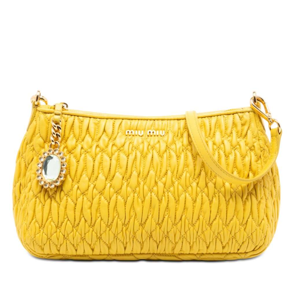 Miu Miu Matelasse Nappa Crystal Charm Shoulder Bag Yellow Leather Very good condition - Front View