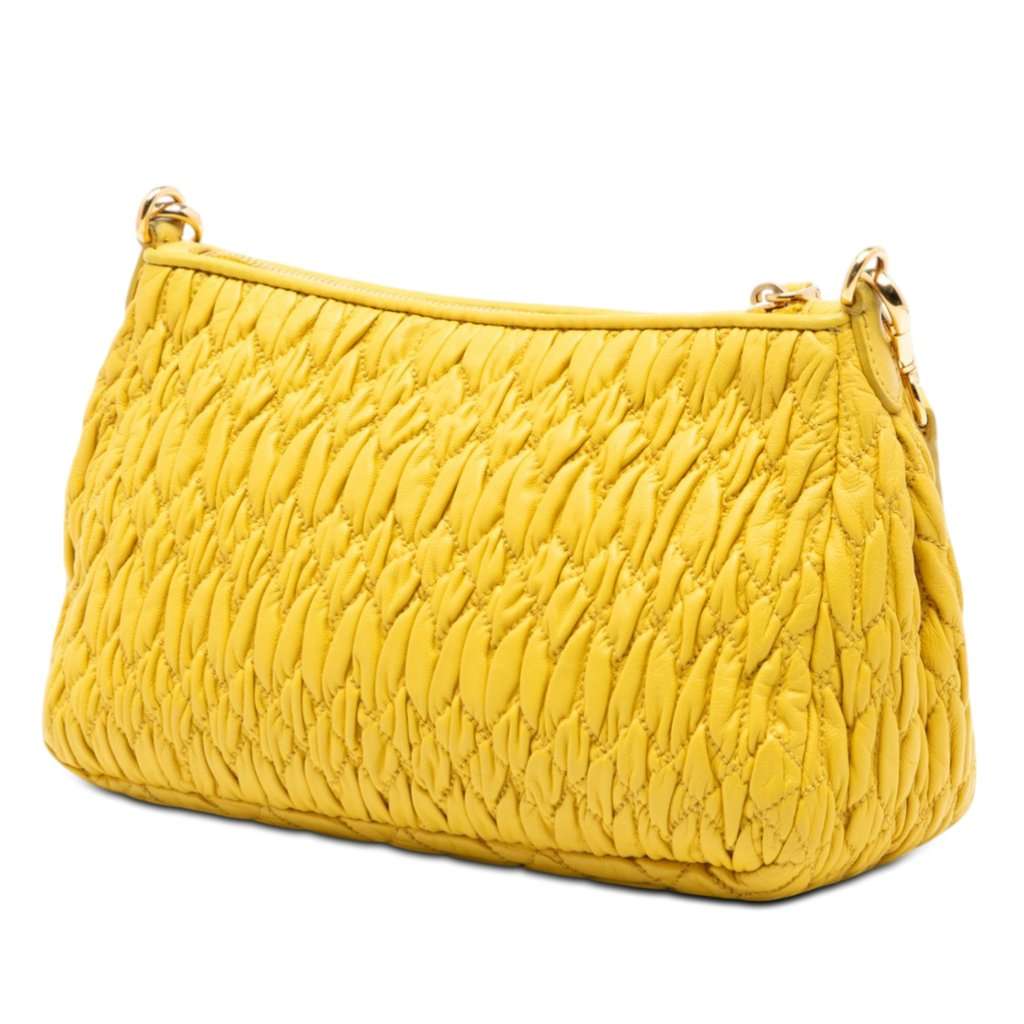 Miu Miu Matelasse Nappa Crystal Charm Shoulder Bag Yellow Leather Very good condition - Back View