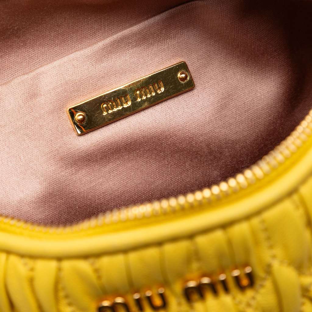 Miu Miu Matelasse Nappa Crystal Charm Shoulder Bag Yellow Leather Very good condition - Box View